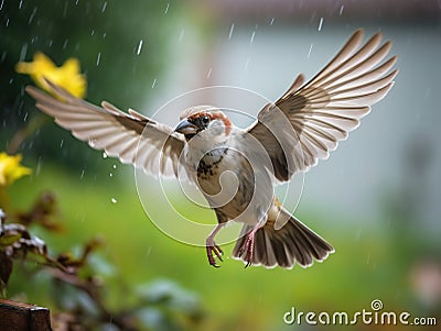 Ai Generated illustration Wildlife Concept of Flying House Sparrow Cartoon Illustration