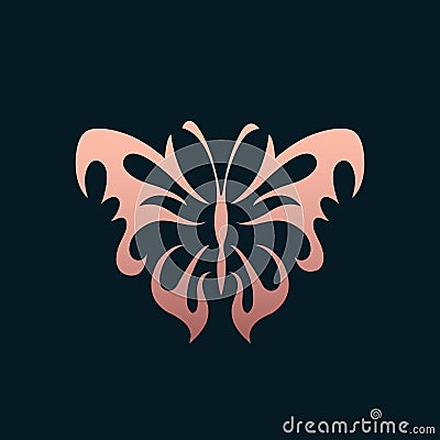 Butterfly logo. Decorative wings. Elegant, luxury style. Pink color. Vector Illustration