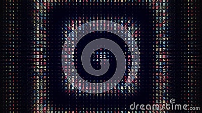 Flying inside hypnotic rectangle tunnel with endless rows of numbers, seamless loop. Animation. Retro effect of blinking Stock Photo