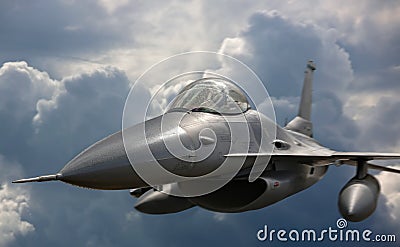 Flying jet aircraft on mission Stock Photo