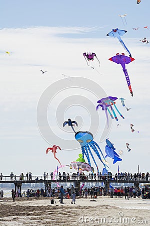 Flying Kites Over the Jetty at the Adelaide International Kite F Editorial Stock Photo