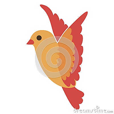 Flying little natural bird icon colorful isolated on white Vector Illustration