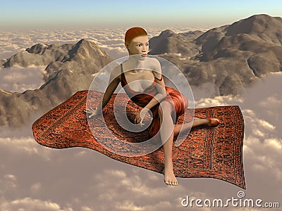 Flying a magic carpet over the clouds Stock Photo