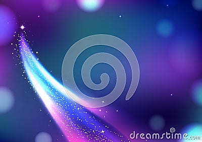 Flying magical comet, fantasy stars with curve line glowing tail abstract background vector illustration Vector Illustration