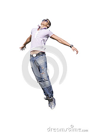 Flying man with blank face expession| Isolated Stock Photo