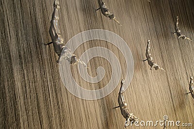 Flying men at the waterfall in the Dubai Mall Editorial Stock Photo