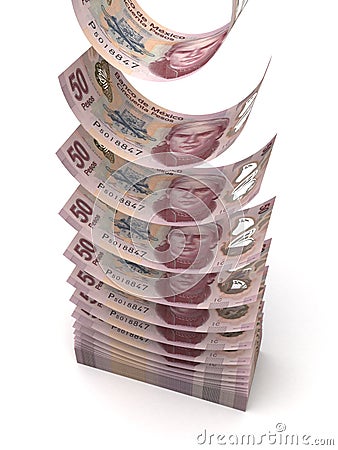 Flying Mexican Pesos Stock Photo