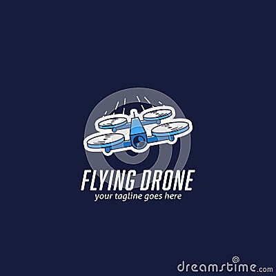 Flying mini racing drone logo, fast quadcopter drone race logo icon illustration vector Vector Illustration
