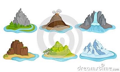 Flying Mountain Islands for Game Interface Vector Set Vector Illustration