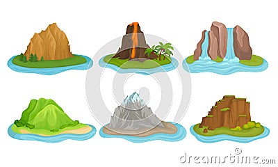 Flying Mountain Islands for Game Interface Vector Set Vector Illustration