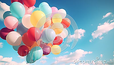 Flying multi colored balloons bring joy and celebration generated by AI Stock Photo