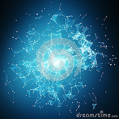 Flying nodes network connection 3D rendering Stock Photo