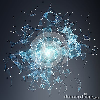 Flying nodes network connection 3D rendering Stock Photo