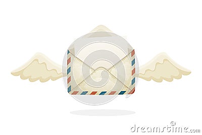 Flying opened vintage mail envelope with wings Vector Illustration