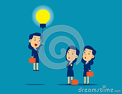 Flying out from the crowd by light bulb of ideas. Concept kid business successful vector illustration, Business idea, Advancement Vector Illustration