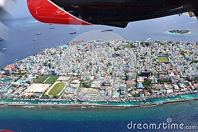 Flying over the Maldives Capital city of Male Stock Photo