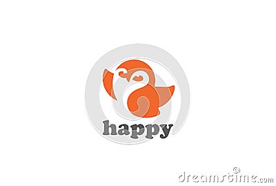 Flying Owl Logo vector Negative space. Funny bird Vector Illustration