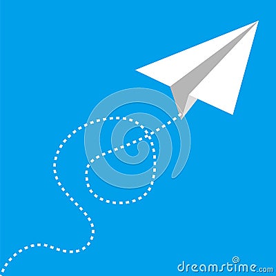 Flying paper airplane on blue Vector Illustration