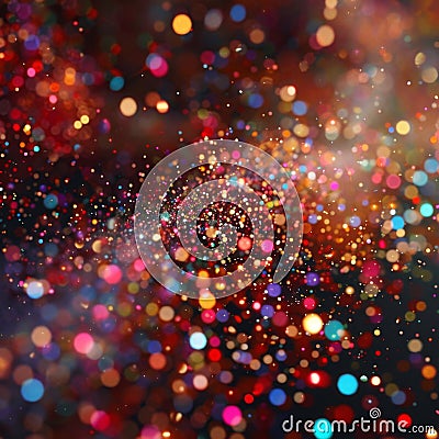 Flying particles and sprinkles background, exploding confetti, shiny shimmering carnival, glittering dust bokeh Cartoon Illustration