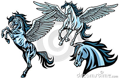 Flying Pegasus Horse Mustang Running Rearing Vector Mascot Logo Design Illustration Set Premium Collection Vector Illustration