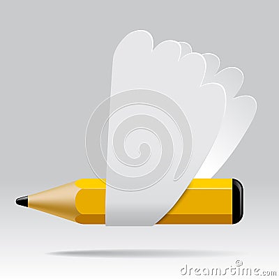 Flying pencil with paper wings Vector Illustration