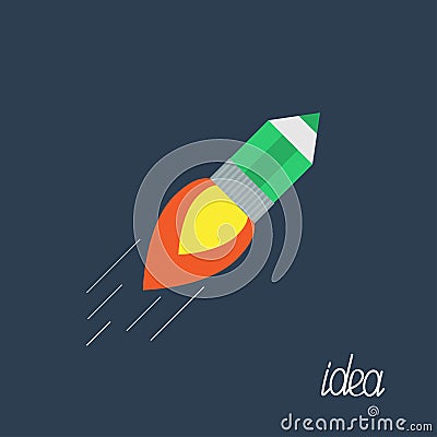 Flying pencil with rocket fire Business Idea concept. Flat design. Vector Illustration