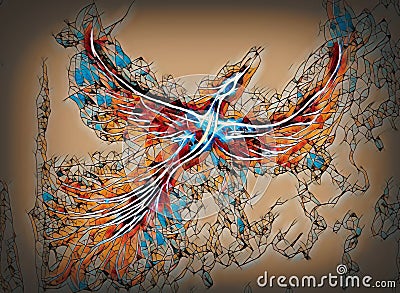 Flying phoenix bird as symbol of rebirth and new beginning. Stock Photo