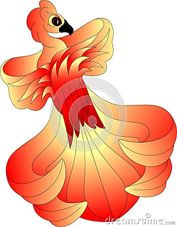 A flying phoenix blazing with bright plumage Vector Illustration