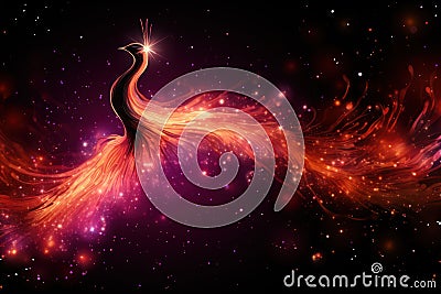 Flying Phoenix burst into flames created with .Generative AI Stock Photo