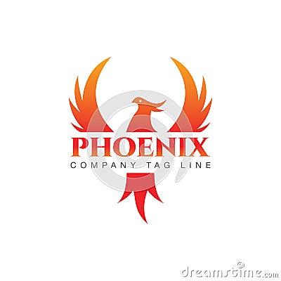 Flying Phoenix Fire Bird abstract Logo design vector template. Dove Eagle Logotype concept icon. Vector high quality design concep Vector Illustration