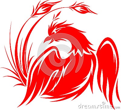 Flying phoenix in red Vector Illustration