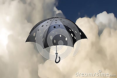 Flying pierced umbrella Cartoon Illustration