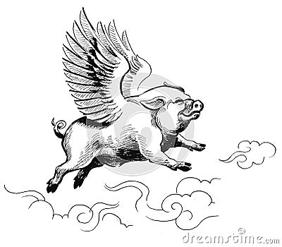 Flying pig Cartoon Illustration