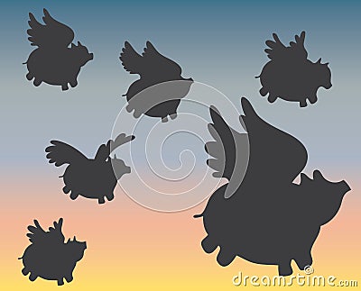 Flying pig silhouettes Vector Illustration