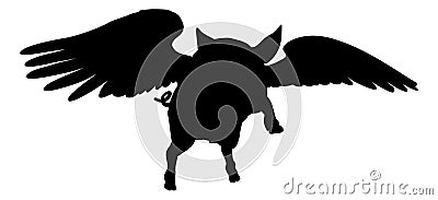 Flying Pig Wings Silhouette Saying Pigs Might Fly Vector Illustration