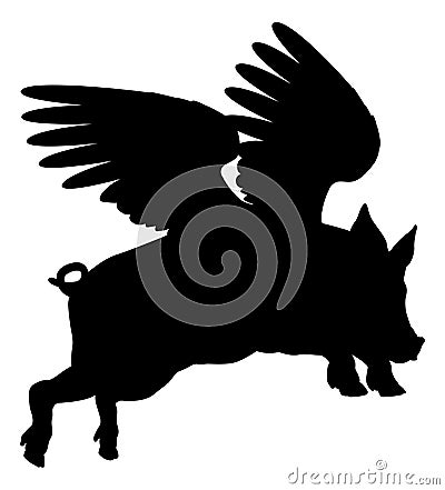 Flying Pig Wings Silhouette Saying Pigs Might Fly Vector Illustration