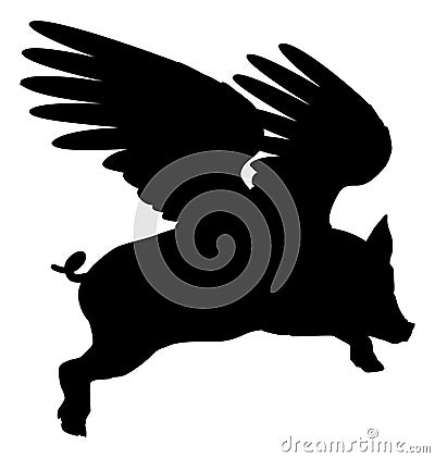 Flying Pig Wings Silhouette Saying Pigs Might Fly Vector Illustration