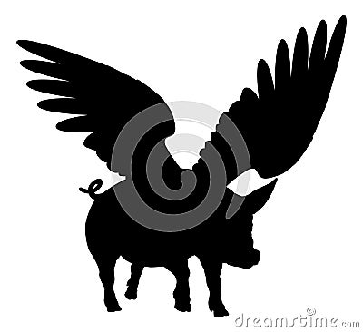 Flying Pig Wings Silhouette Saying Pigs Might Fly Vector Illustration