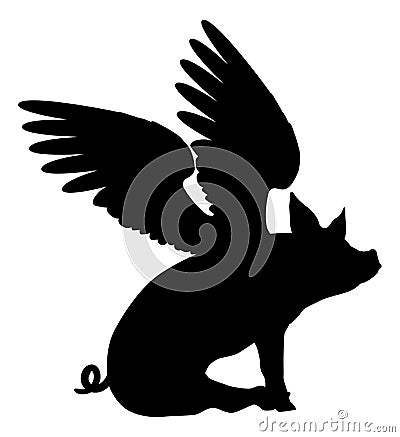 Flying Pig Wings Silhouette Saying Pigs Might Fly Vector Illustration