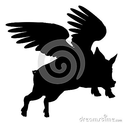 Flying Pig Wings Silhouette Saying Pigs Might Fly Vector Illustration