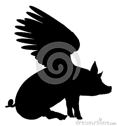 Flying Pig Wings Silhouette Saying Pigs Might Fly Vector Illustration