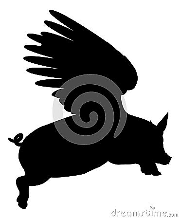 Flying Pig Wings Silhouette Saying Pigs Might Fly Vector Illustration