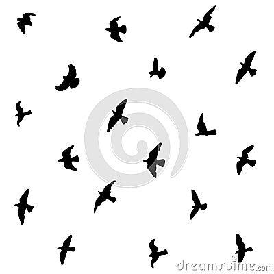 Flying pigeons silhouettes seamless black and white background Vector Illustration