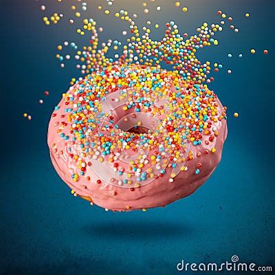 Flying pink donut Stock Photo