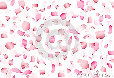 Flying pink japan sakura, cherry or rosa petals vector seamless romance pattern Vector Illustration