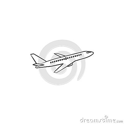Flying plane hand drawn outline doodle icon. Vector Illustration