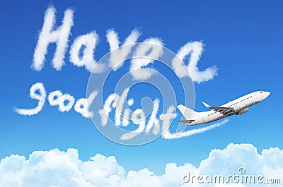 Flying a plane in the sky with the inscription - Have a good flight Stock Photo
