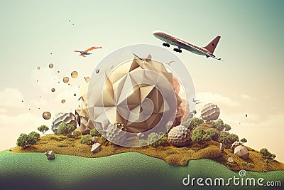 Flying planes - conceptual illustration, 3d rendering. Generative AI Cartoon Illustration