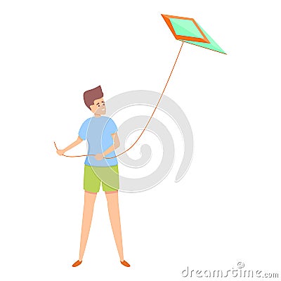 Flying playing kite icon, cartoon style Vector Illustration
