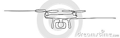 Flying Quadrocopter Drone shape drawing by continuous line, thin line design vector illustration Vector Illustration